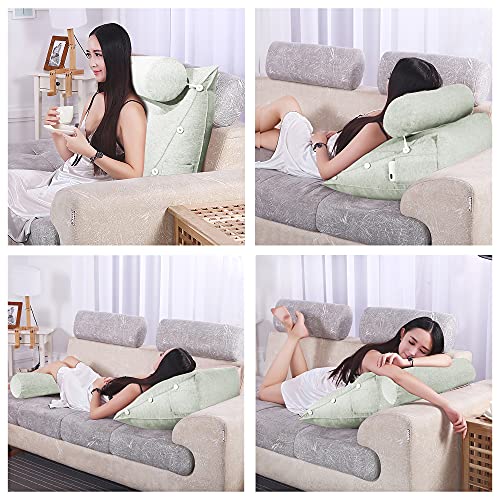 Rucener Bücherkissen Lendenkissen Keilkissen Kopfteil Gepolstert Bettkissen Rückenlehne Dreieck Rückenlehne Sofa Rückenkissen Groß Bettkissen Rückenkissen Sofa Bett Ployester Weiß 60CM - Image 4