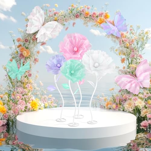 Image of Cinnvoice 8 Pcs Pastel Large Butterfly Flower Decorations 20 Inch 12 Inch 3D Giant Pastel Silk Butterfly Big Flower Mariposas Grandes para Decoracion for Wedding Backdrop Birthday Party