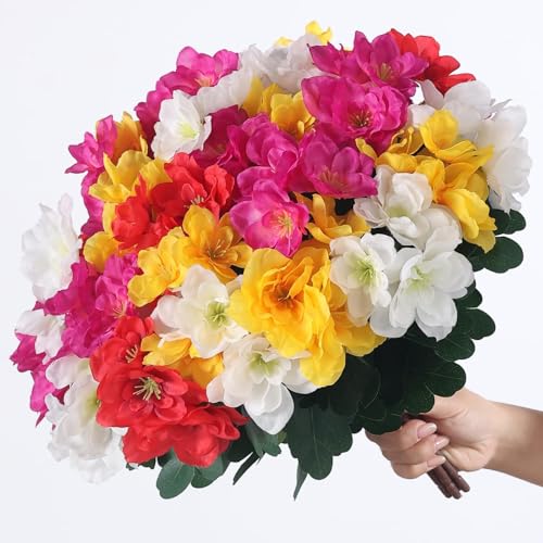 Image of 16 Bundles Artificial Flowers for Front Door, Fake Silk Azalea Bouquet Silk Flowers for Outside UV Resistant Realistic Faux Plants for Planter Farmhouse Patio Garden Walkways Home Decor (Mixed Color)