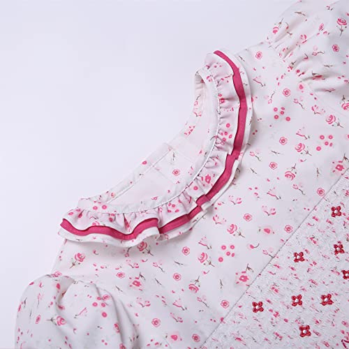 Kids Girls Floral Short Sleeve Summer Casual Smock Clothing Toddler Pretty Birthday Smocked Dresses3