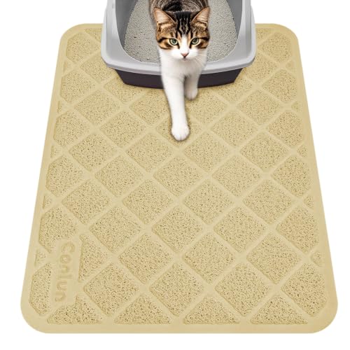 Image of Conlun Cat Litter Mat Litter Trapping Mat, Premium Durable PVC Grid Mesh with Scatter Control, Non-Slip, Less Waste Cat Litter Box Mat, Soft on Kitty's Paws, Urine Waterproof, 24 inch x 17 inch Beige