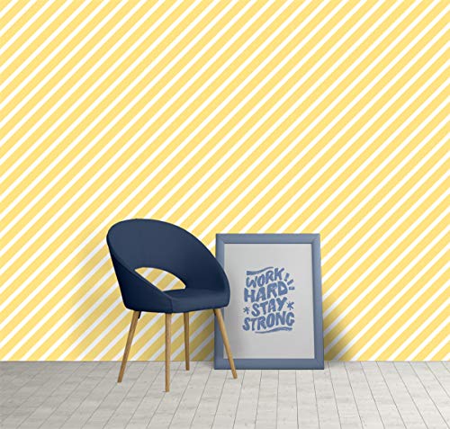 Image of DWELLSINDIA Pastel Yellow Diagonal Striped Self Adhesive Wallpaper Waterproof, Scratch Resistant, Laminated 41x244 cm