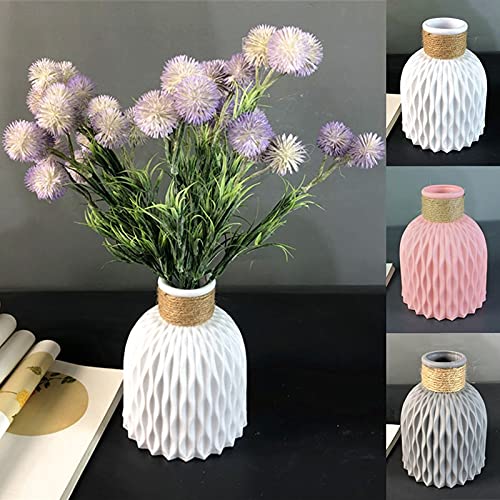 Srliya Vaso Bianco In Plastica Effetto Ceramica E Rattan – Decorazione Tavolo 17cm