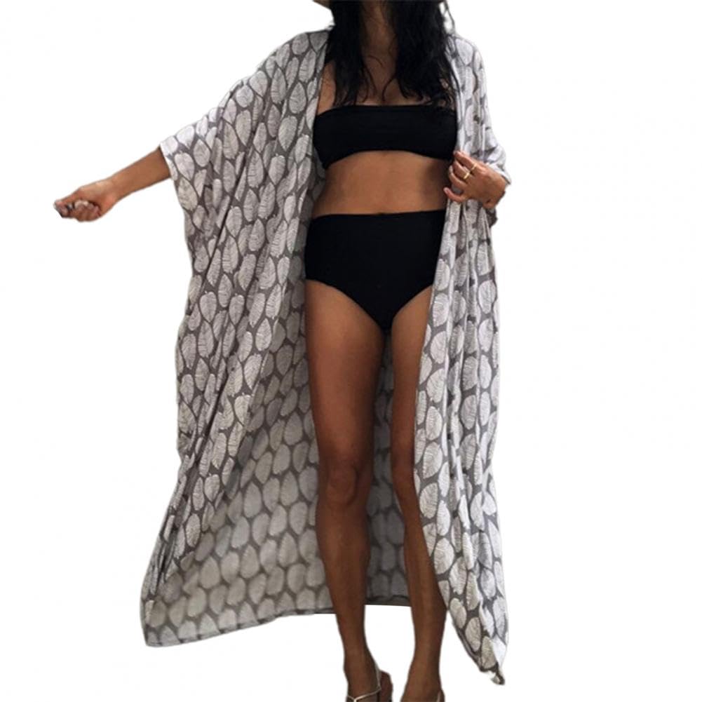 ParfCO Vestido Playero Mujer,Vestidos Sueltos de Caftán para Mujer Cárdigan Tipo Kimono de Manga 3/4 Capas con Frente Abierto Tallas Grandes Cordones Delanteros Kaftan Beach Cover Ups Vestidos de