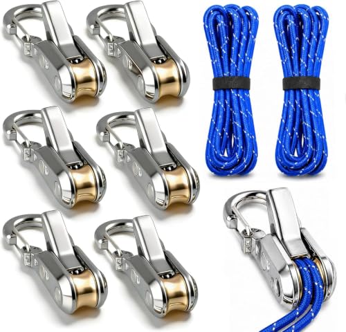 Rope with Roller Tensioner 6-Pack Heavy Duty Tie Downs Retractable Buckle Rope & Paracord Adjusters for Camping Guy Lines Boating Outdoor Gear