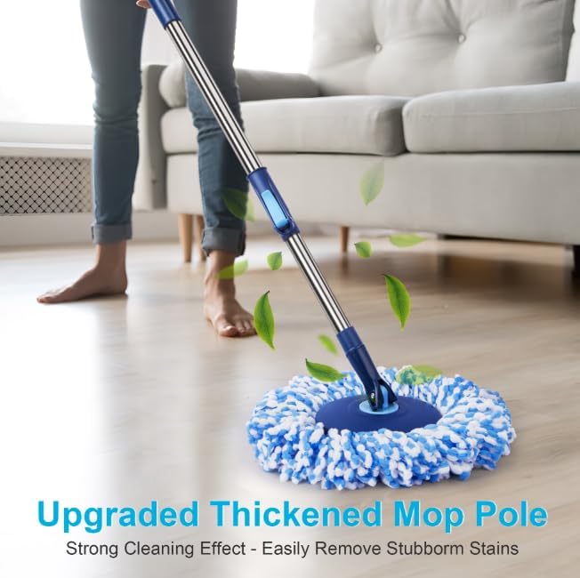 Spin Mop and Bucket with Wringer Set for Floors Cleaning Heavy Duty System, Blue