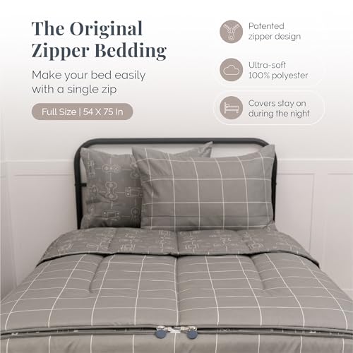 Image of Beddy's Video Game Themed Zipper Bedding - Gray Comforter & Sheets, for Kids & Teens - Bed in a Bag - Easy to Make & Wash - Includes Pillowcases & Shams - Full