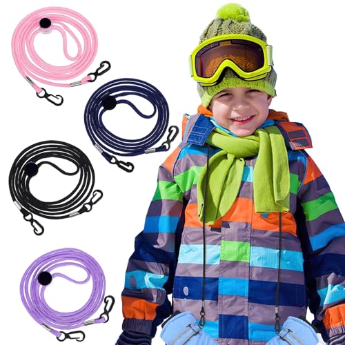 Fäustlingsclips für Kinder, 180 cm, 4 Stück, verstellbare Winterhandschuhe, Anti-Verlust-Handschuhband, Mützenhalsband, Fäustlingsclips, Schneehandschuhclip, geeignet für Erwachsene und Kinder