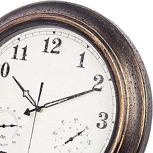 Zewnętrzny zegar ścienny ogrodowy, 18-calowy duży zegar ogrodowy retro z termometrem i higrometrem wodoodporny zegar zewnętrzny dekoracja zewnętrzna zegar zewnętrzny wyciszony kwarcowy zegar ścienny