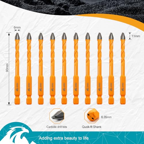 EXFEIN Brocas de Carboneto 6 Mm 10 Peças para Perfuração de Cerâmica, Porcelanato, Mármore, Granito,
