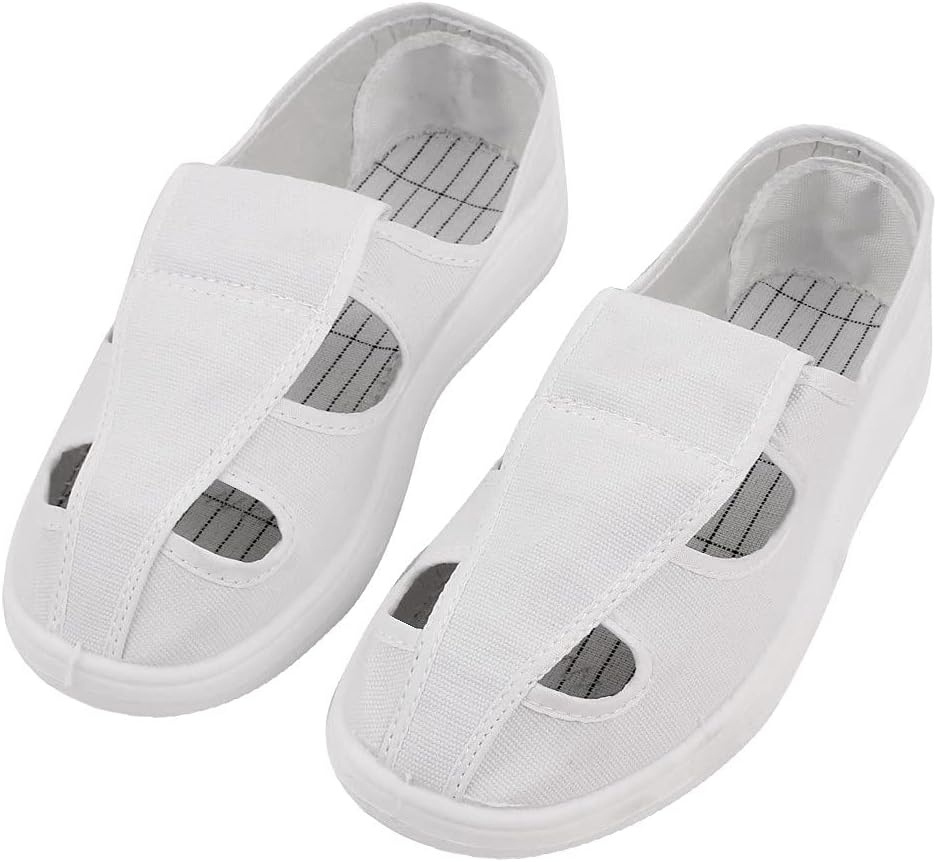 US12 UK11.5 EU45 PU Good Performance Flat Sole Anti-Static 4-Hole Canvas Shoes White(US12 UK11.5 EU45 PU Rutschfeste Flache Sohle Antistatische 4-Loch-Segeltuchschuhe Weiß