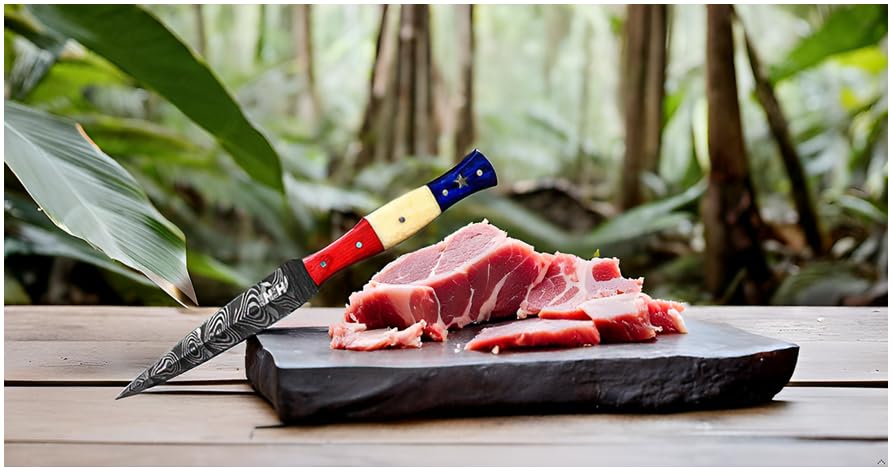 Novahaven Vielseitiges 23 cm Küchen- und Outdoormesser – Damaststahlklinge, Perfekt für Fischreinigung, Fleisch- und Gemüseschneiden sowie Outdoor-Aktivitäten by (Multi colour)