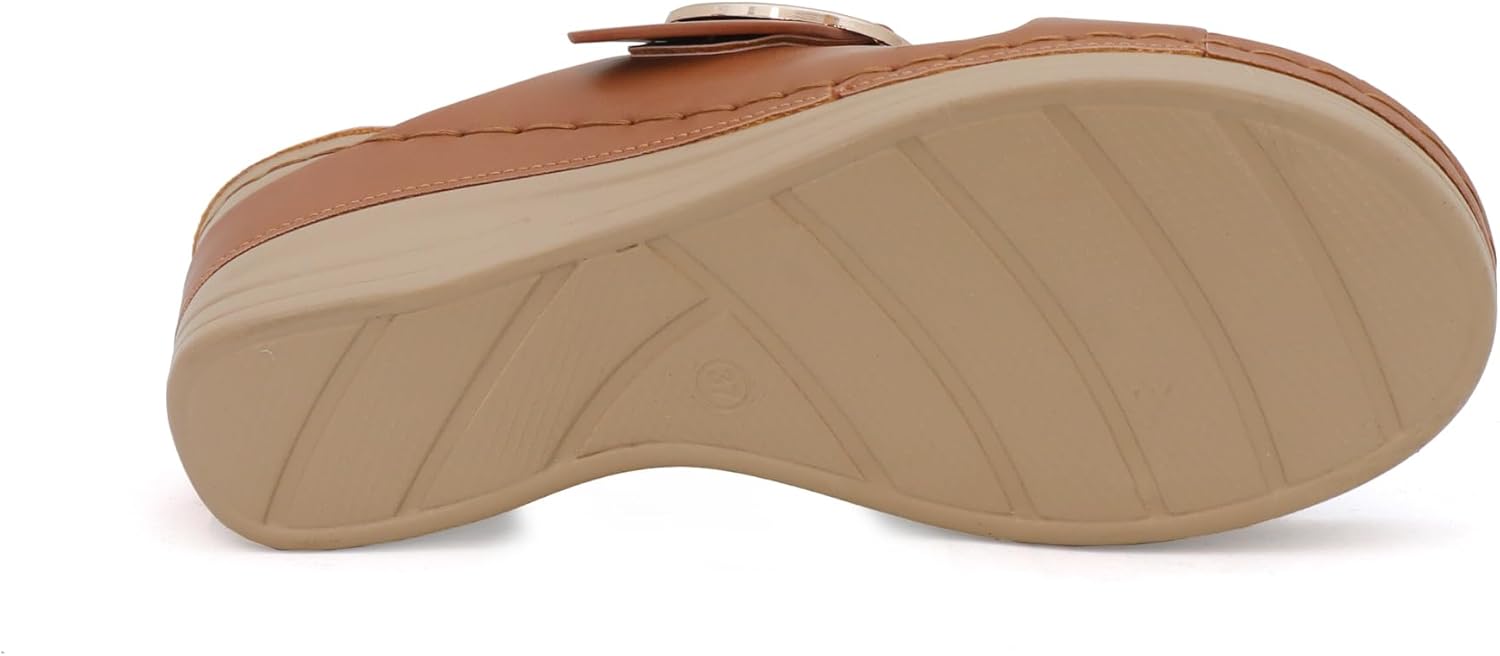 YOKI IRENA Wedge Sandals For Women With Crisscross Strap And Buckle - Open Toe Sandal With Cushioned Footbed & Womens Sandals Comfortable Dressy (Cognac, Size 8) - Image 7