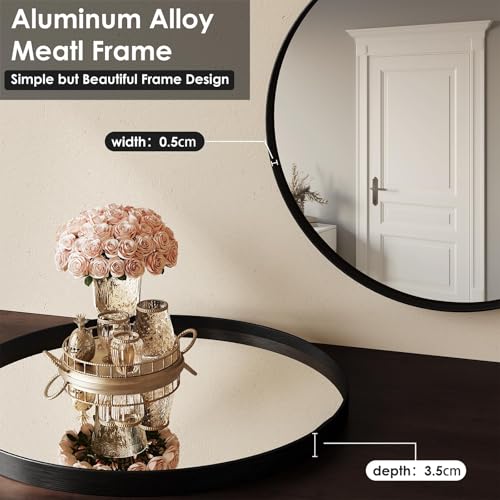 Clevich Round Wall Mirror 80cm, Black Framed Circle Mirror with Tempered Safety Glass, large Decorative Hanging Vanity Mirror for Wall, Hallway, Bathroom, Living Room & Bedroom Decor - Image 3