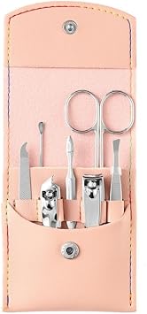 Nail Clipper Set 7 Piece Scissors Nail File Nail Clipper Forceps Foldable Portable and Nail Repair and Enhancement Tool,Pink