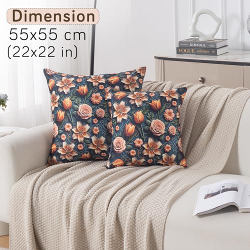 Image of HOKIPO 'Nature Muse 7D' Premium HD Printed Holland Velvet Cushion Cover for Sofa| 22x22 Inch (55x55 cm) | Pack of 2, Nocturne Rose (IN-924-D2*2)