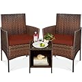 Best Choice Products 3-Piece Outdoor Wicker Conversation Bistro Set, Space Saving Patio Furniture for Garden w/Side Table - Brown/Dark Rust
