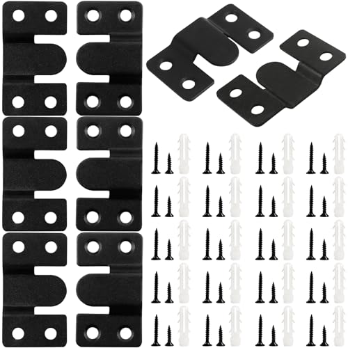 Image of 4 Pairs Stainless Steel Flush Mount Bracket Interlocking Headboard Hardware for Picture Hangers,Interlocking Heavy Duty Photo Frame Hook,Interlock Bracket Furniture Connector (Black)