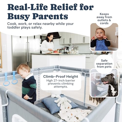image for Todale Baby Playpen - 79 x 70 in, Gray - Foldable & Collapsible Plaype