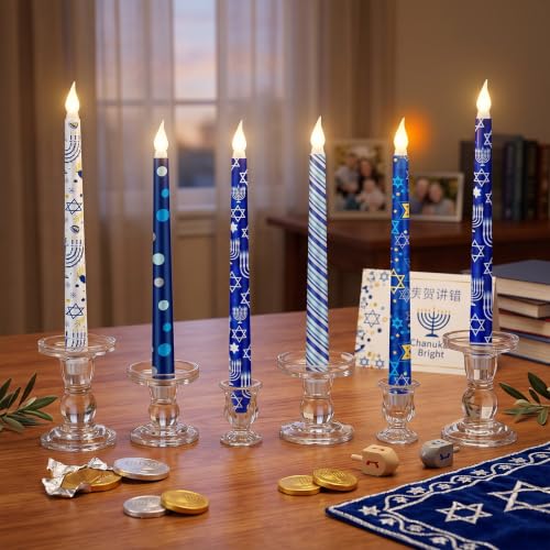 Image of Aurelema 6 Pcs Hanukkah Lights LED Taper Candle Remote Control Decor Gift