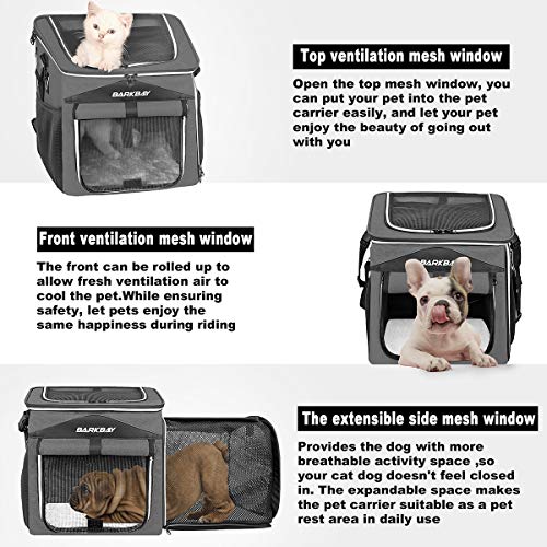 Dog Bike Basket Carrier, Expandable Foldable Soft-Sided Dog Carrier, 2 Open Doors, 5 Reflective Tapes, Pet Travel Bag,Dog Backpack Carrier Safe and Easy for Small Medium Cats and Dogs(Black) - Image 4