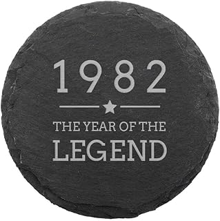Engraved Slate Coaster -"1982 Year of The Legend" Design - 40th Birthday Gifts for Men Him - Natural Slate Placemat