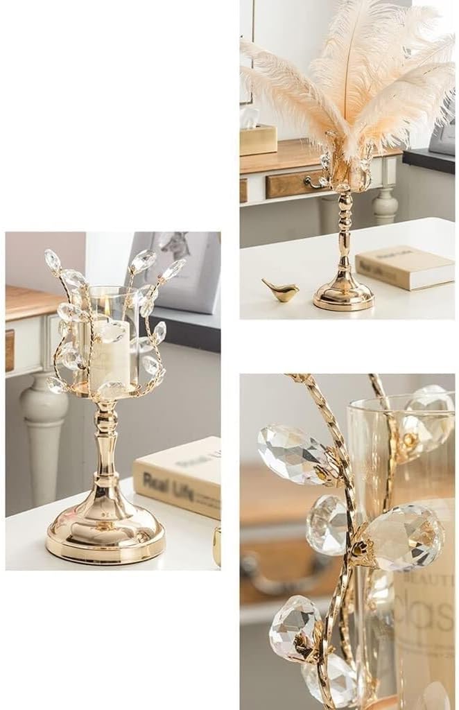 Romantic Crystal Candle Holder Candelabra, Nordic Style Table Decor for Candlelight Dinner, Living Room & Party
