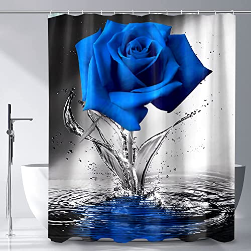 Zrofull Blue Rose Floral Shower Curtain For Bathroom,Valentine's Shower Curtain,Waterproof Fabric Flowers And Plants 72" X 72" Bathroom Decor With 12 Hooks #TOP3