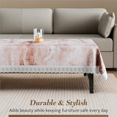 Image of Kuber Industries 40x60 Inch PVC Table Cloth 4 Seater | Waterproof Dining Table Cover /Protector Sheet for Home, Party and Events | Marble Print - Brown