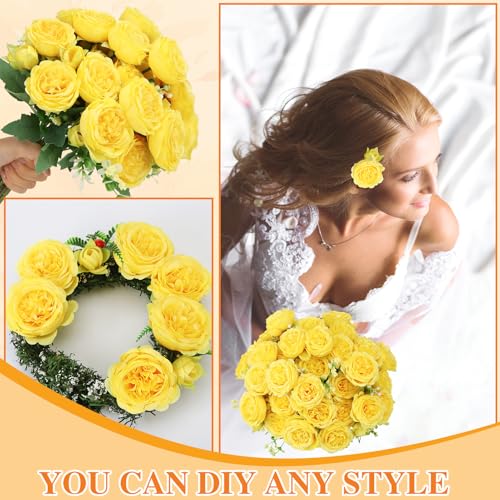 Image of 8 Pack Yellow Peonies Artificial Flowers, Fake Silk Hydrangea Bouquet for Bridal Wedding Home Table Decor Reusable Dining Opening Ceremony Birthday Arrangement Faux Floral