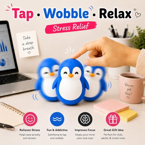 Image of Roly Poly Penguin Wobbler | Cute Self-Righting Penguin Desk Toy | Stress Relief Fidget Toy | Mini Penguin Collectible | Office Desk Decor & Gift (Mystic Blue, 1 pc)