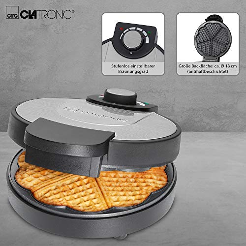 Clatronic WA 3492 Waffeleisen, 1000 Watt, Edelstahleinlage, Große Backflächen Ø 18 cm & ST 3477 Sandwichtoaster, 3… – Bild 4