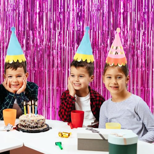 Image of TONIFUL 3-Pack Door Streamers, Metallic Photo Booth Backdrop with Foil Fringe Curtain for Birthday, Bridal Shower, Bachelorette Party Decor (9.9ft x 6.6ft, Pink)