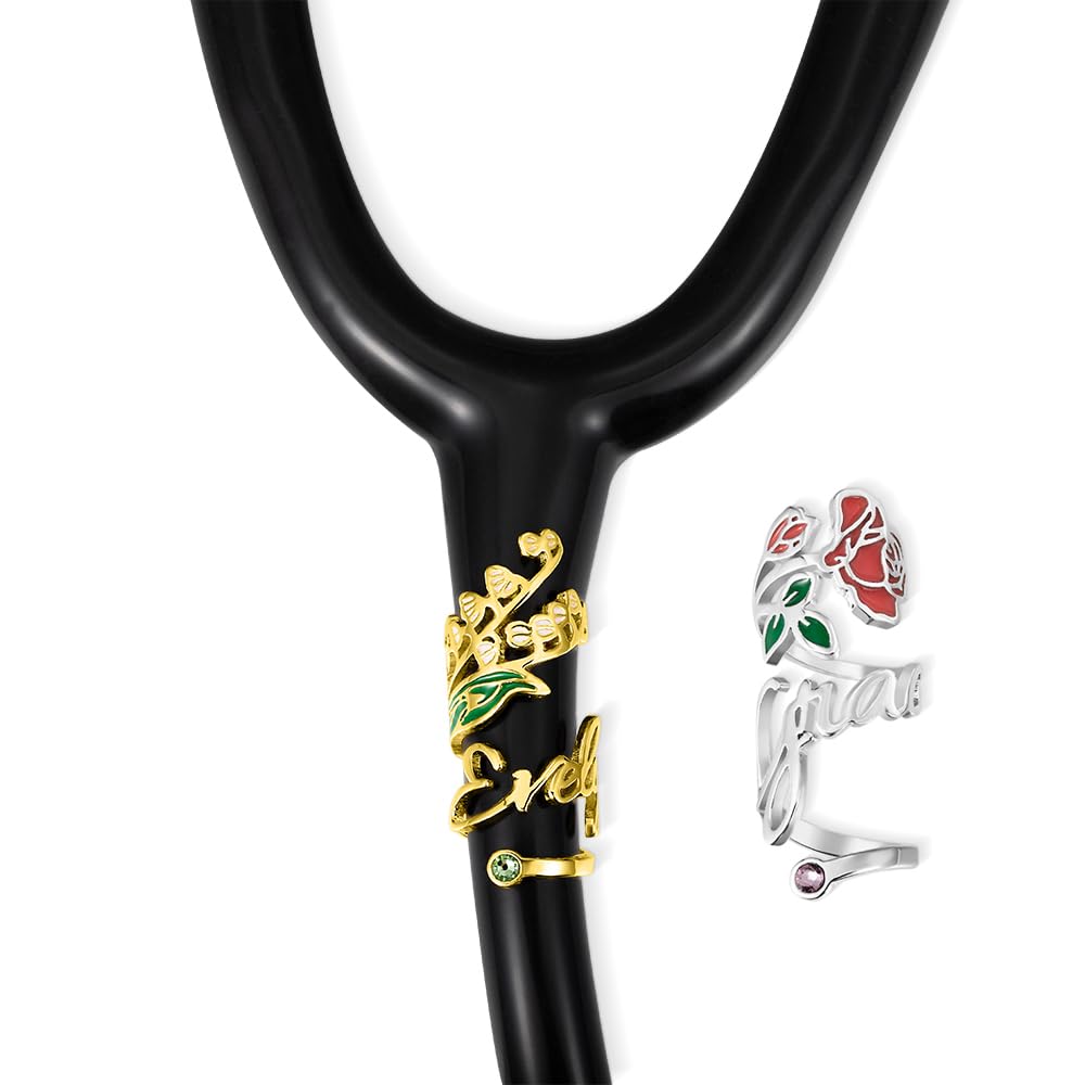 BYFDIY Custom Stethoscope Name Tag Personalized Birthflower Birthstone Stethoscope Id Tag Nurse Doctor Stethoscope Charms Accessories Graduation Gifts for Medical Assistant