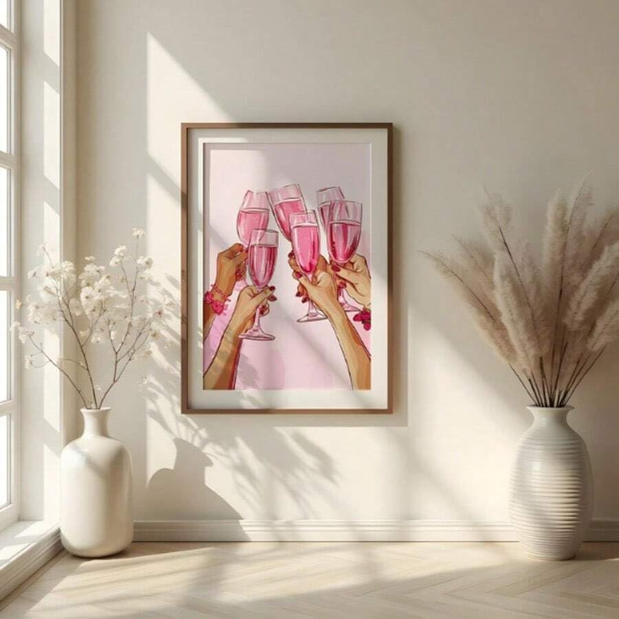 Affiche Cuisine Champagne Rose déco moderne chariot de bar - 3
