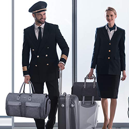 Modoker Convertible Garment Bag, Carry On Garment Duffel Bag for Men Women Travel, Multi-Function Suit Bag 2 in 1 Hanging Suitcase, Grey