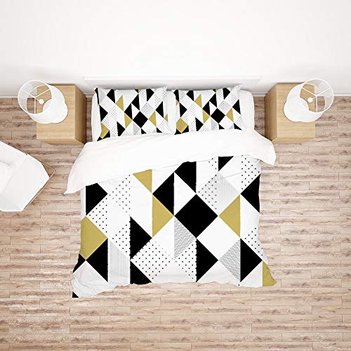 Housse de couette motif triangle 100% polyester Parure de lit 3 pièces King doux - 3