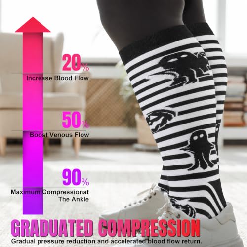 Image of Cerpite Plus Size Compression Socks 20-30 mmHg for Women & Men, Extra Wide Calf Compression Socks, Cushioned Breathable Support for Nurses, Travel, Running & Long Standing