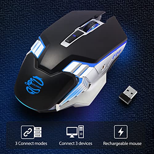 Bluetooth Mouse, Rechargeable Wireless Gaming Mouse With Silent Keys, Multi Device(Bt 5.0 / 3.0+Usb) Rgb Led Light Up Mouse, Ergonomic Cordless Computer Mice For Laptop/Pc/Ipad/Mac/Macbook Pro/Tablet #TOP6