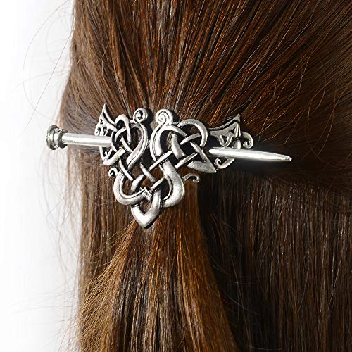 Viking Celtic Crown Hairpins Clip- Viking Hair Accessories Celtic Knot Hair Barrettes Antique Silver Hair Sticks Irish Hair Decor For Long Hair Jewelry Braids Hair Clip With Stick (Id-C) #TOP6