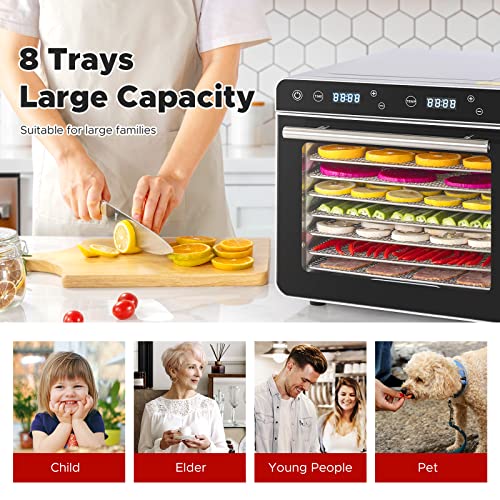 Kwasyo Dörrautomat Edelstahl Trockenkapazität 3,8 kg Rindfleisch, 0,67 m² Trockenfläche, 8 Edelstahl-Dörrtabletts (28x30 cm), 35-85°C Dörrgerät für Hundeleckerlis, Kräuter, Fleisch, Obst, Joghurt – Bild 6