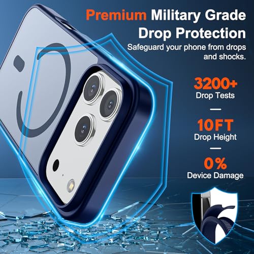 Image of SUPFINE Magnetic for iPhone 17 Pro Case (Compatible with MagSafe)(Military Grade Drop Protection) Translucent Matte Shockproof with Anti-Fingerprint Phone Cover,Navy Blue