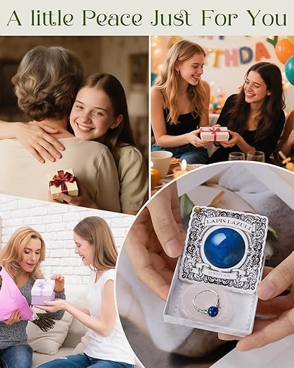 Fidget Spinner Ring for Anxiety Relief – 925 Sterling Silver Natural Gemstone Ring with Amethyst, Moonstone, Obsidian, Garnet, Aquamarine, Stress Relief Healing Crystal Jewelry Gift for Women, Mom, Daughter, Her (Lapis Lazuli, 8)