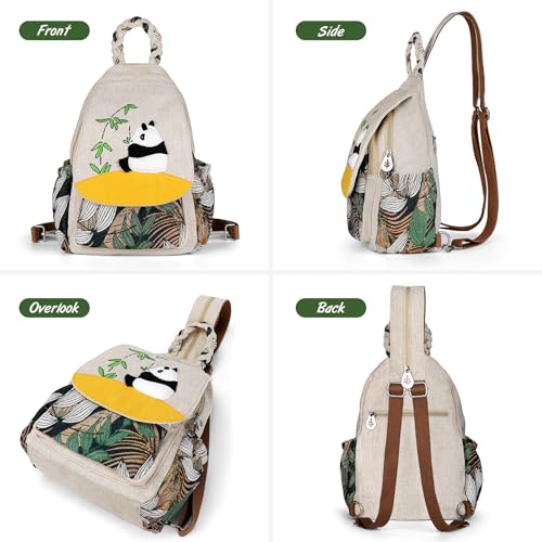 Image of Ladys Convertible Sling Bag, Hand Craft Artisan Purse, Beautiful Canvas Premium Casual Day Mini Backpack for Women (Panda)