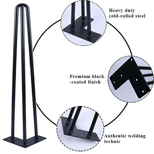 Osring 16 Inch Hairpin Table Legs with 1/2” Dia 3-Rods, Metal Furniture Legs for Coffee Table and Console Table, Mid-Century Black Hairpin Legs with Hairpin Floor Protector Feet, 4 Pack - Thumbnail 3