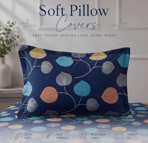 Image of BSB HOME 210 TC Cotton Feel Single Bedsheet with 1 Pillow Cover, Soft & Breathable Floral Printed Bed Sheet, Fade Resistant, Bedding for Home & Bedroom, 60 x 90 Inches (152 x 229 cm) (Deep Indigo)