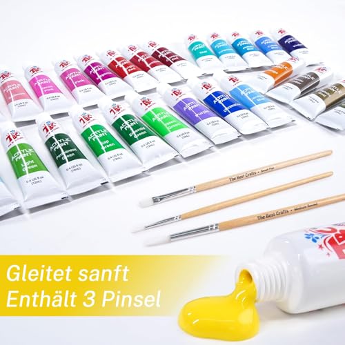 Image of 24 Colors(9.5ml /Tube) Acrylic Paints for Artists(22 Basic & 2 Metallic Colours), Ideal Acrylic Art Set for Canvas, Wood, Rock Painting, School /Classroom Art Supplies Essentials for Kids & Adults