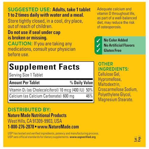 Nature Made Calcium 600 mg with Vitamin D3 for Bone Support, 220 Tablets - image 8