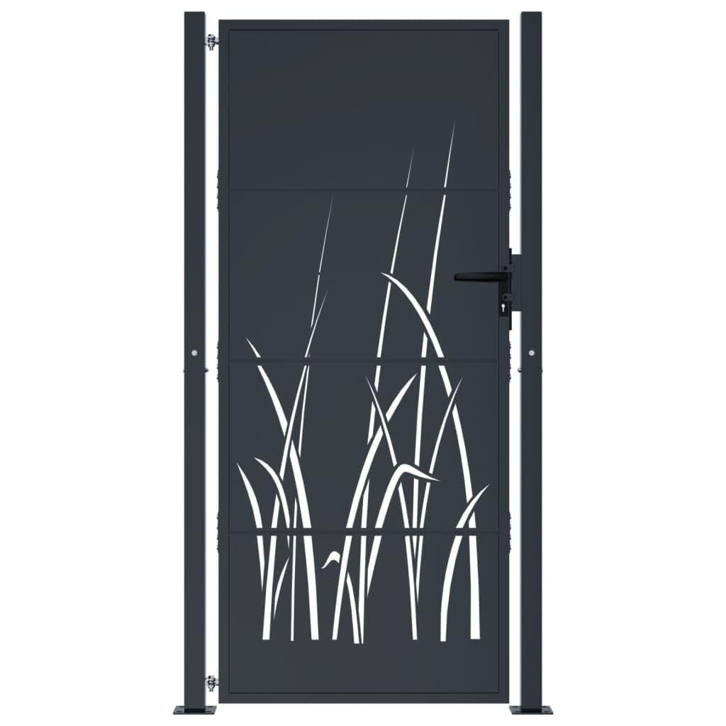 Gartentor Anthrazit 105x205 cm Stahl Gras-Design Gartentür mit Abschließbar Hoftor Eingangstor für Terrasse, Tor Zauntor Gartenpforte