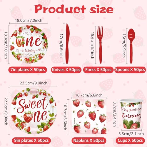 350 Pcs First Birthday Decorations for Girl, Sweet One Party Decorations, Berry 1st Birthday Decor for Baby Girls, Party Plates and Napkins Set Disposable Party Supplies Serve 50